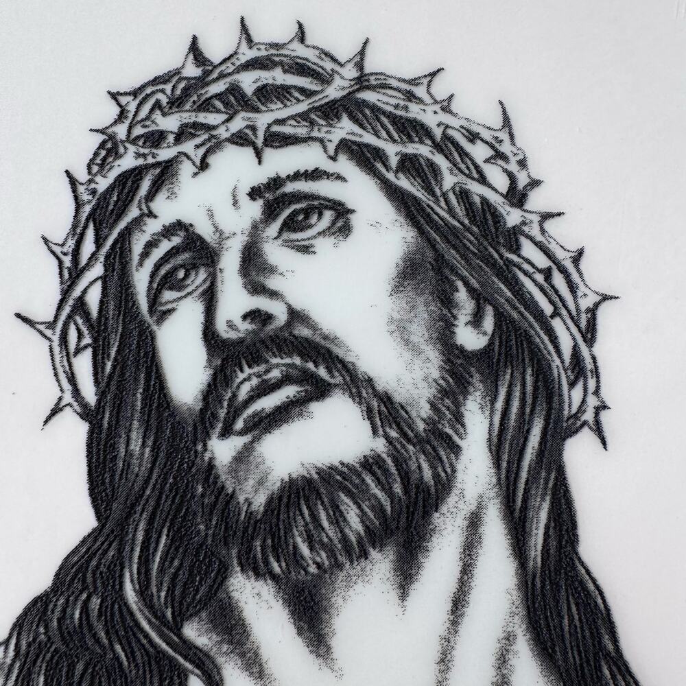 VTG Montana Marble Etched Jesus 8.5”x 6” Tile By Artist Donnie P. Nahlen  USA